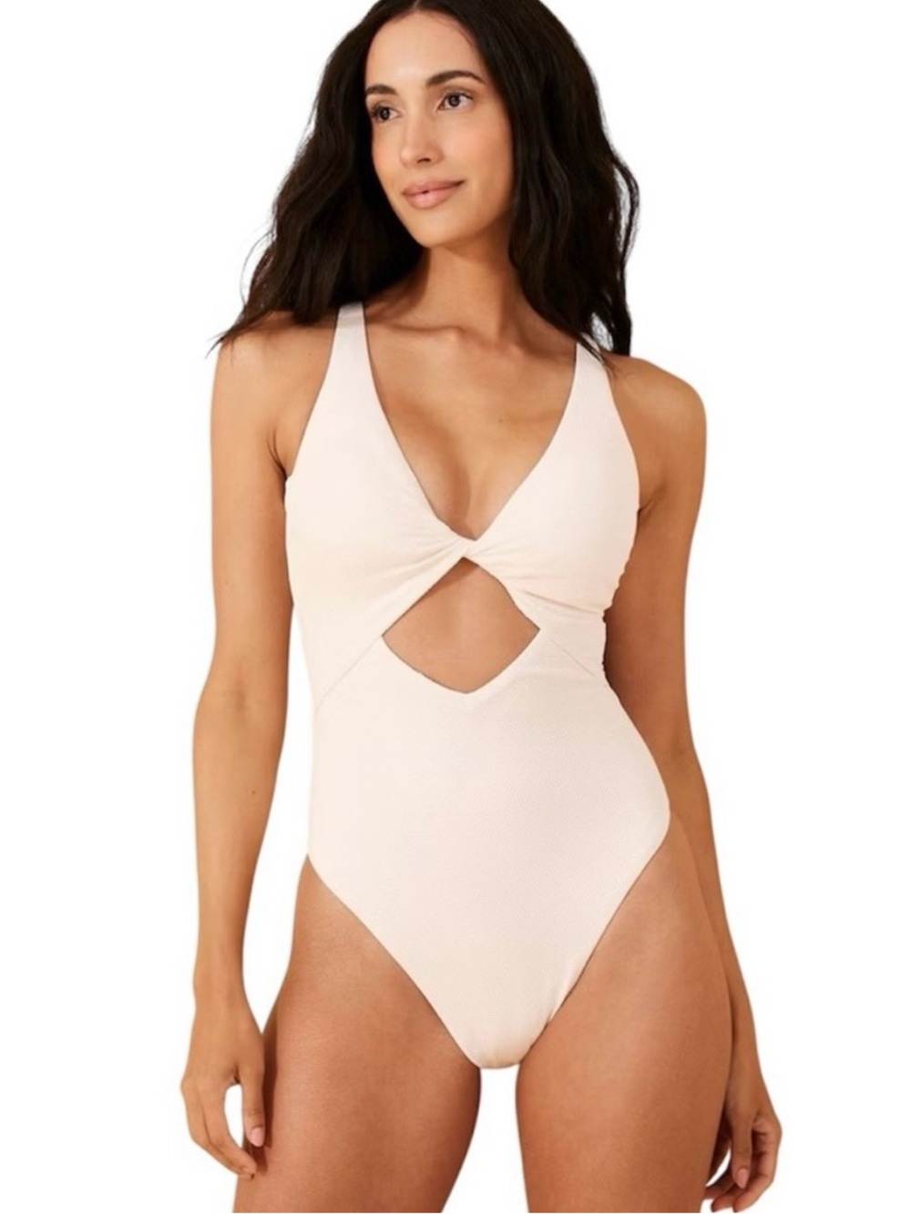 Shade & Shore Cream Twist Front One-Piece Swimsuit